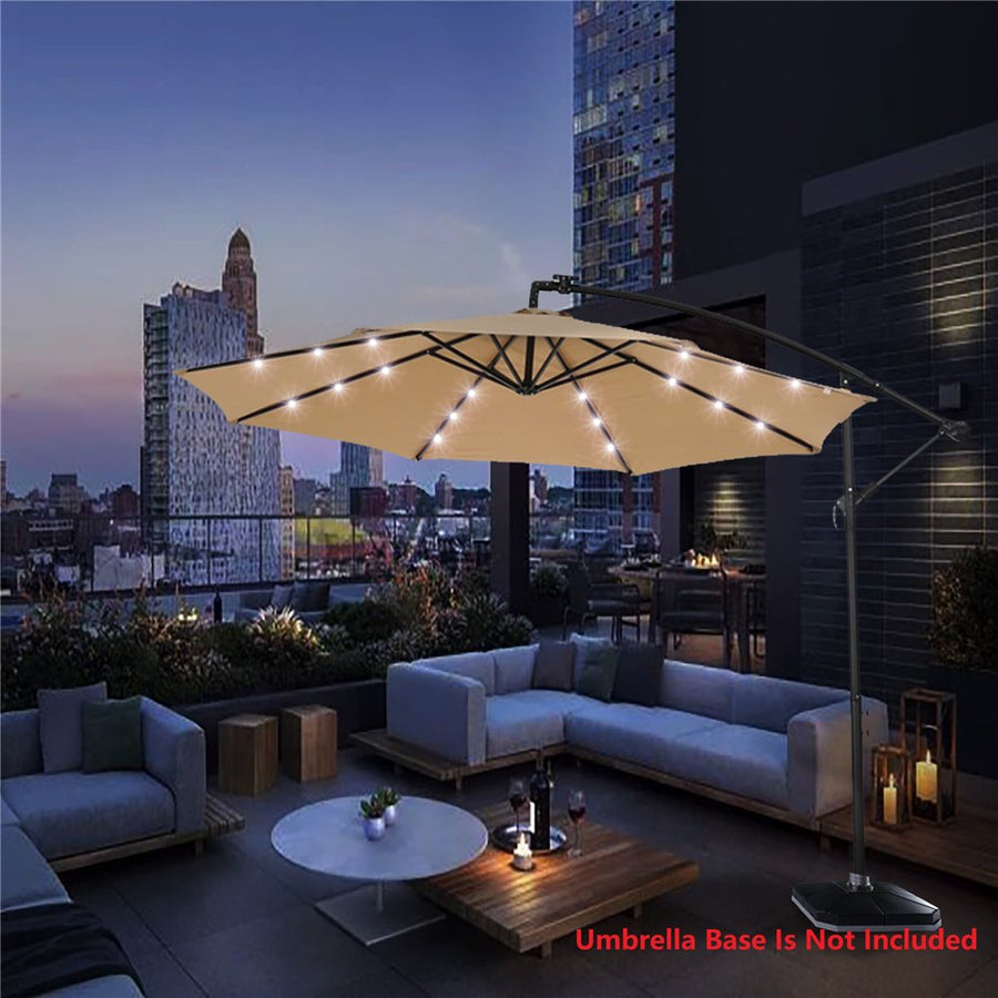 Patio Umbrella with Led Lights, 10FT Solar LED Offset Outdoor Umbrella, Hanging Cantilever Market Patio Umbrella with Crank, Cross Base, Backyard Offset Umbrella for Garden Pool Deck, L6088
