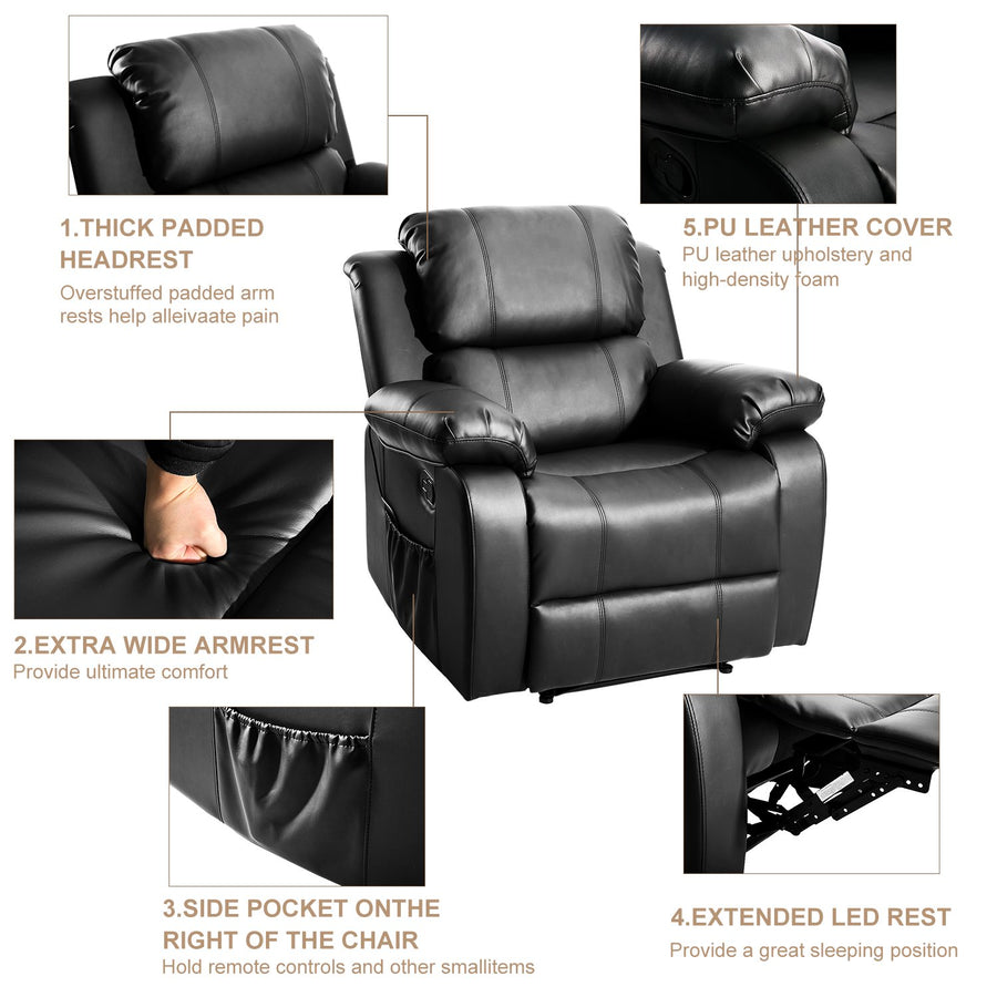 Oversized Recliner Chairs on Clearance, Massage Recliner Chair with Heat for elderly, High-Grade PU Leather Sofa Lounge Chair with 8 Vibration Points, Safety Ergonomic Recliner Sofa, L
