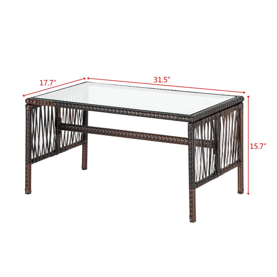 Wicker Patio Sets, 4 Piece Outdoor Conversation Set with Glass Dining Table, Loveseat & 2 Cushioned Chairs, Brown Patio Furniture Sets with Coffee Table for Yard, Porch, Garden, Poolside, L