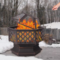 24-inch Outdoor Wood Burning Fire Pit, SEGMART Fire Pit with Flame-Retardant Lid, Hex-Shaped Steel Metal Fire Pit Fireplace w/Poker, Multifunctional Garden Terrace Fire Bowl Heater/BBQ/Ice Pit, S7043