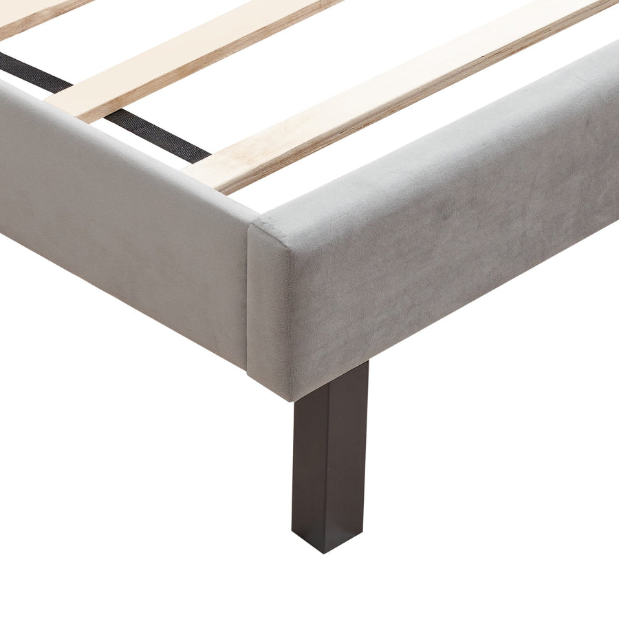 Bed Frame, Queen Size Velvet Tufted Upholstered Platform Bed with Headboard, 600lbs Capacity Bed Frame Furniture with Wood Slat Support, Modern Mattress Foundation for Adult, Grey, SS785