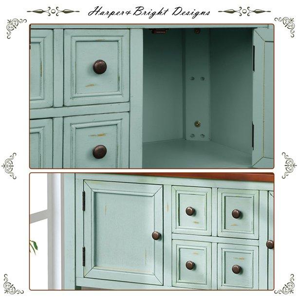 Segmart Console Table with 4 Storage Drawers, Wood Buffet Sideboard Desk with 2 Cabinets and Bottom Shelf, S5262