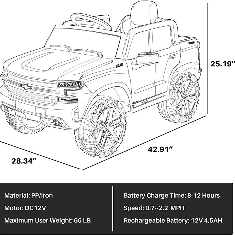 Licensed Chevrolet 12V Ride on Toys for Kids, Ride on Truck w/ Remote Control, Toddler Electric Motorized Vehicles Ride on Cars Christmas Gifts for Girls Boys, Spring Suspension, Black, L