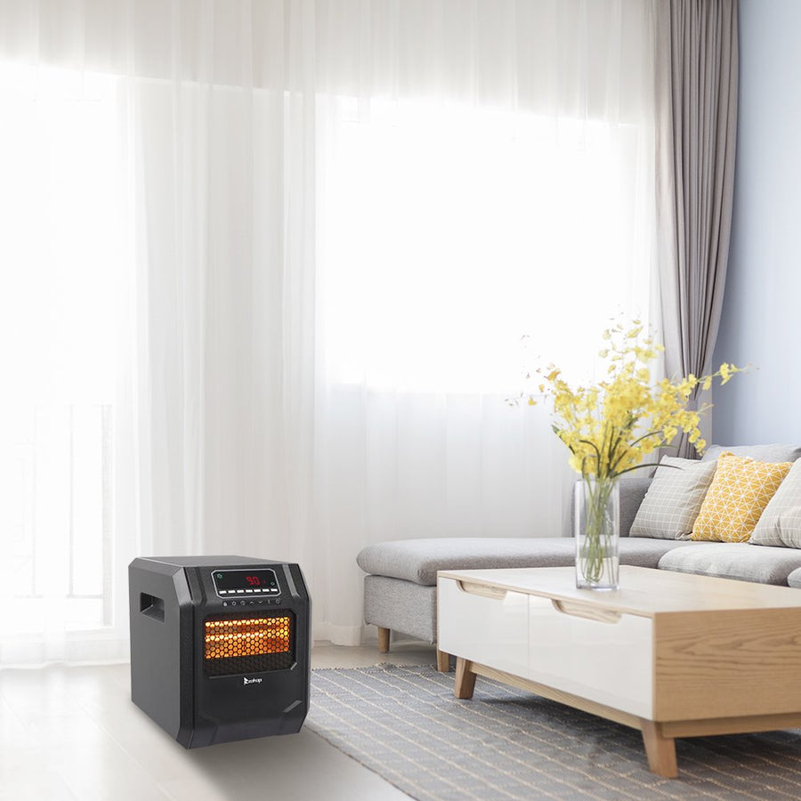 Space Heater with Timer, 1500/ 750W Portable Electric Infrared Heaters with Thermostat, Small Space Heater with Remote Control for Office, Overheat and Tip-Over Protection, 3 Heat Settings, L2741