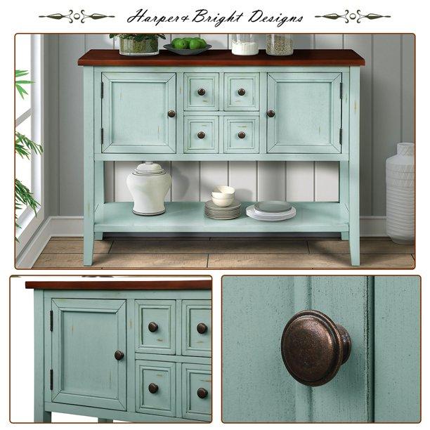 Segmart Console Table with 4 Storage Drawers, Wood Buffet Sideboard Desk with 2 Cabinets and Bottom Shelf, S5262