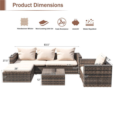 4 Piece Outdoor Patio Furniture Set with Wicker Chair, 3-Seat Sofa, Ottoman, Glass Table, All-Weather PE Rattan Patio Conversation Furniture Set for Backyard, Porch, Garden, Poolside, L4495