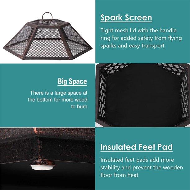 SEGMART Wood Burning Fire Pit, Metal Fire Pit with Flame-Retardant Lid, Wood Burning Fire Pit w/Poker, Wood Burning Fireplace Ice Pit for Backyard Patio Garden BBQ Grill, Bronze, S7041