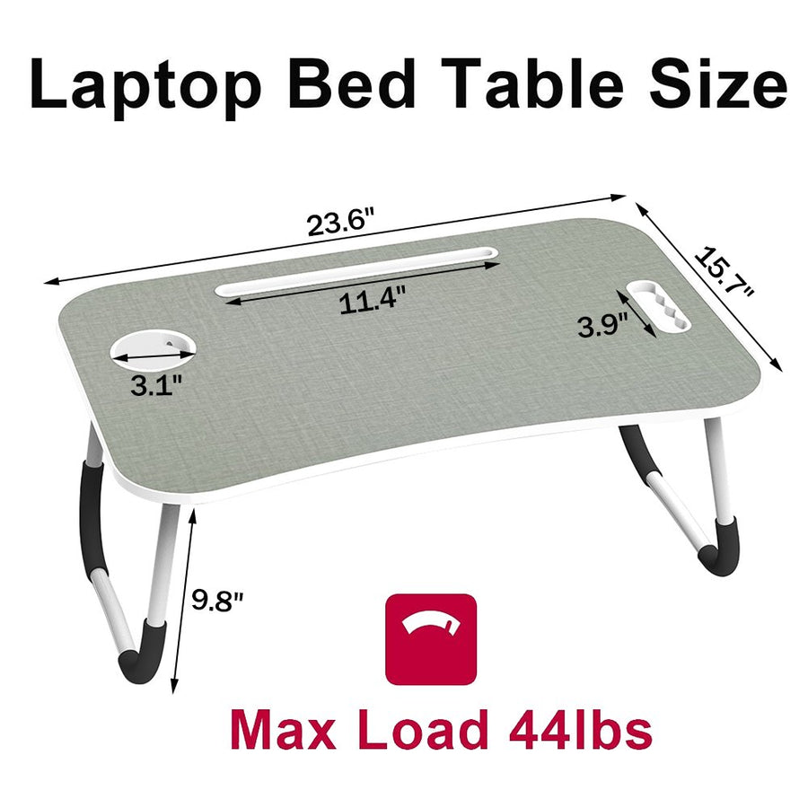 Fold Laptop Desk for Bed, Portable Laptop Bed Tray with Legs, Small Lazy Laptop Bed Tray with iPad Slots, Gray Laptop Table for Adults/Students/Kids, Eating Working Desk for Couch/Sofa/Floor, L