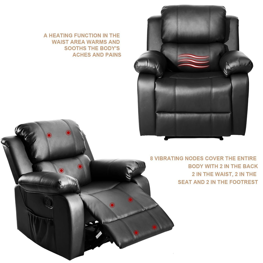 Oversized Recliner Chairs on Clearance, Massage Recliner Chair with Heat for elderly, High-Grade PU Leather Sofa Lounge Chair with 8 Vibration Points, Safety Ergonomic Recliner Sofa, L