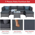 SEGMART 7 Pieces Outdoor Patio Furniture Sofa Sets, Sectional Sofa Sets with Seat Cushions & Polywood Table, Conversation Sets with 2 Ottomans for Porch, Backyard, S1462