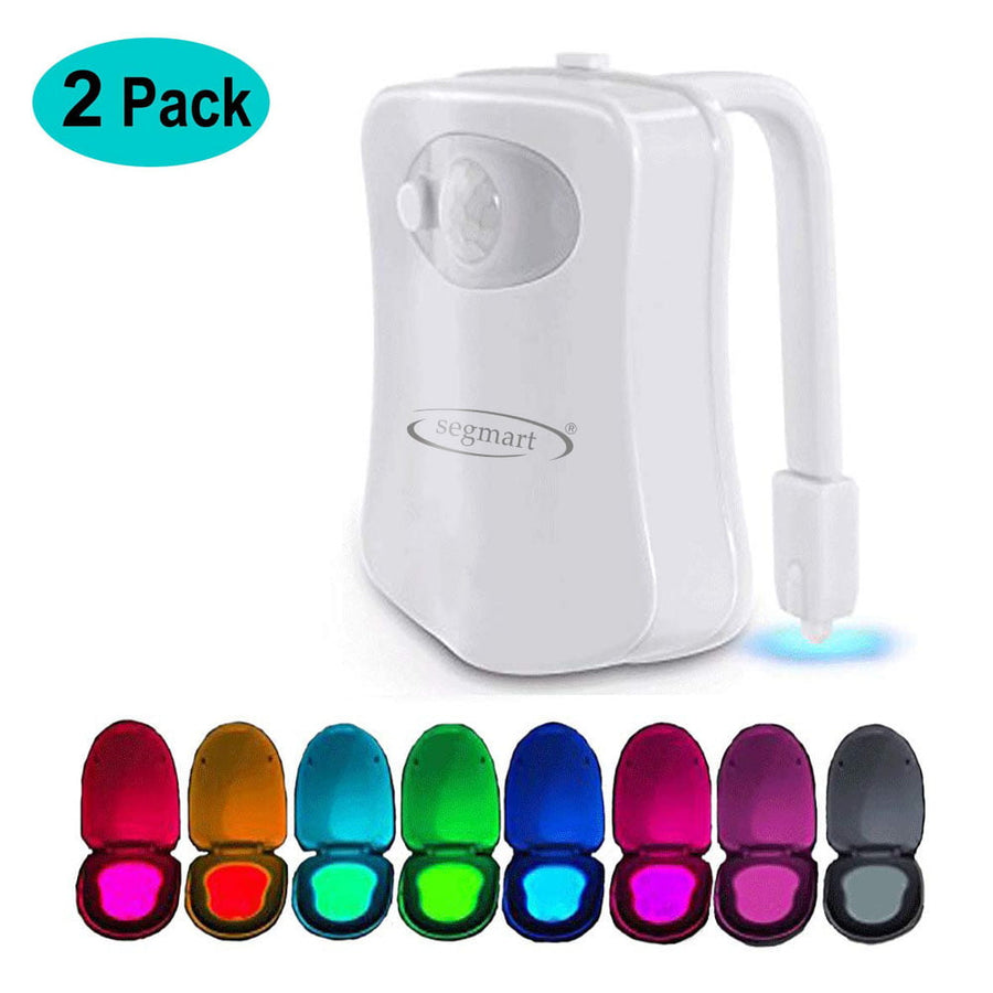 Toilet Night Light (2 Packs), 8-Color Led Motion Activated Toilet Seat Light, Fit Any Toilet Bowl, Toilet Bowl Light with Two Mode Motion Sensor LED Washroom Night Light, I5232