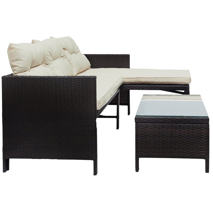 Patio Dining Sets Clearance, 3 Piece Patio Furniture Sets with PE Rattan Loveseat Sofa, Glass Coffee Table, All-Weather Patio Sectional Sofa Set with Lounge for Backyard, Porch, Garden, Pool, LLL238