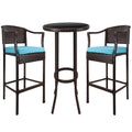 Wicker Patio Furniture Sets with Cushions, 3 Piece Outdoor Bar Bistro Set with Height Top Coffee Table, Modern Wicker Rattan Patio Furniture Set with Cushions for Backyard Garden Pool Deck, LLL1785