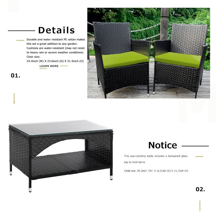 Patio Furniture Sets Clearance, 4 Piece Wicker Patio Set with Glass Dining Table, Loveseat & Cushioned Wicker Chairs, Modern Rattan Outdoor Conversation Sets for Backyard, Porch, Garden, L3121
