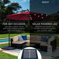 Patio Umbrella with Led Lights, 10FT Solar LED Offset Outdoor Umbrella, Hanging Cantilever Market Patio Umbrella with Crank, Cross Base, Backyard Offset Umbrella for Garden Pool Deck, L6089