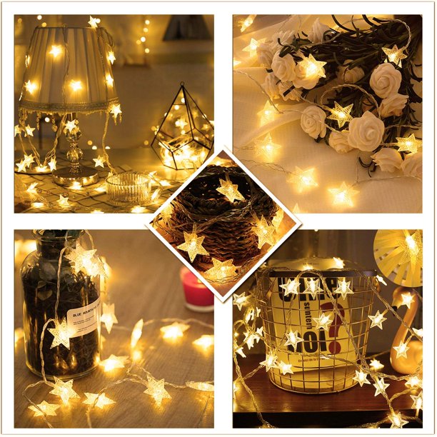 LED Star String Lights, 19.68FT 40LED String Lights Indoor/Outdoor Waterproof Decorative Light, Battery Operated Fairy String Lights for Bedroom, Garden, Christmas Tree, Wedding, Warm White, L