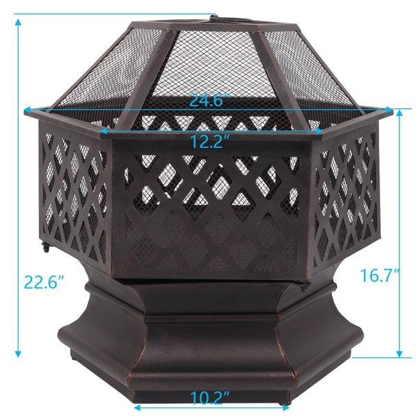 SEGMART Wood Burning Fire Pit, Metal Fire Pit with Flame-Retardant Lid, Wood Burning Fire Pit w/Poker, Wood Burning Fireplace Ice Pit for Backyard Patio Garden BBQ Grill, Bronze, S7041