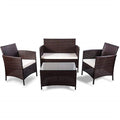 Patio Furniture Sets Clearance, 4 Piece Wicker Patio Set with Glass Dining Table, Loveseat & Cushioned Wicker Chairs, Modern Rattan Outdoor Conversation Sets for Backyard, Porch, Garden, LLL1722