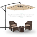 Offset Patio Umbrellas, 10FT Solar LED Outdoor Umbrella with 24 Led Lights, Hanging Cantilever Market Patio Umbrella with Crank, Cross Base, Backyard Offset Umbrella for Garden Pool, L6087
