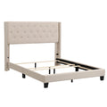 Upholstered Platform Queen Bed Frame, Beige Button Tufted Platform Queen Bed Frame with Headboard, Linen Fabric Bed Frame with Wood Slat Support, Box Spring Needed, Easy Assembly, 500lbs, Beige, SS31