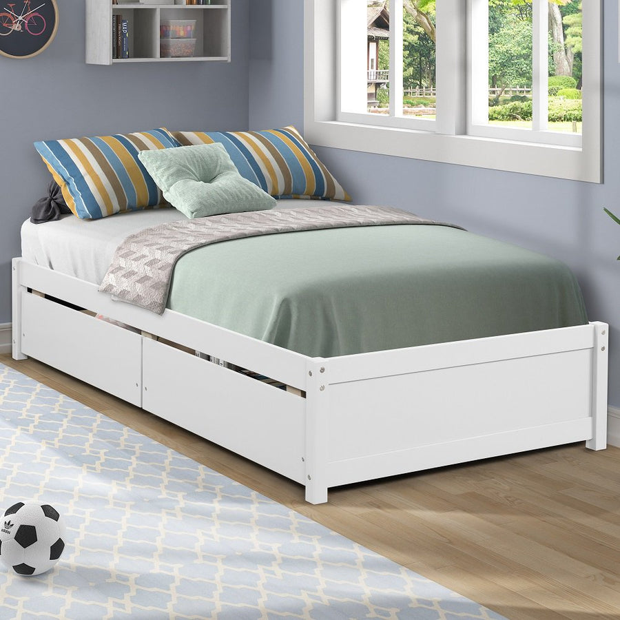 SEGMART Wooden Twin Size Bed Frame with Storage, L