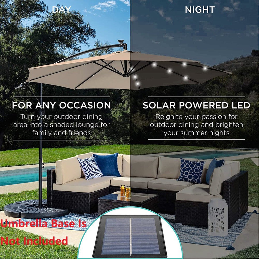 Patio Umbrella with Led Lights, 10FT Solar LED Offset Outdoor Umbrella, Hanging Cantilever Market Patio Umbrella with Crank, Cross Base, Backyard Offset Umbrella for Garden Pool Deck, L6088