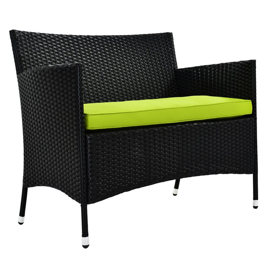 Patio Furniture Sets Clearance, 4 Piece Wicker Patio Set with Glass Dining Table, Loveseat & Cushioned Wicker Chairs, Modern Rattan Outdoor Conversation Sets for Backyard, Porch, Garden, L3121