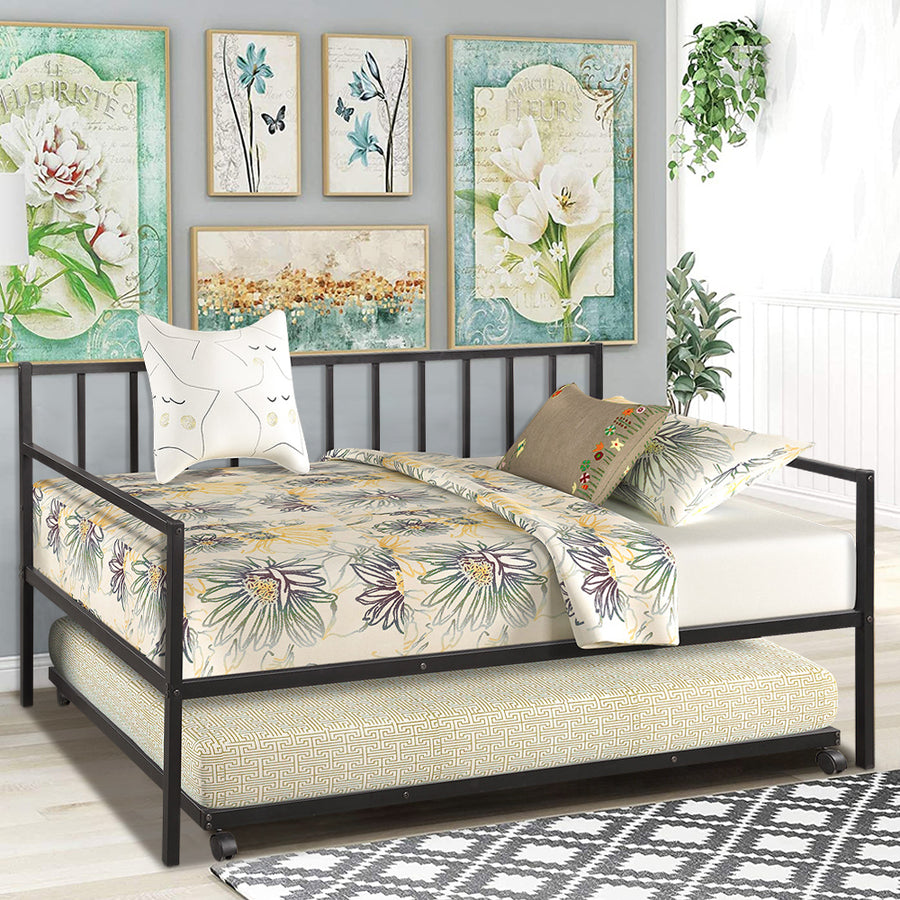 Twin Metal Trundle Bed Frame, SEGMART Twin Trundle Beds with Trundle Included, Daybed & Trundle with Metal Slat Support, Twin Daybed for Adults Kids Teens, Bed Frame No Box Spring Needed, Black
