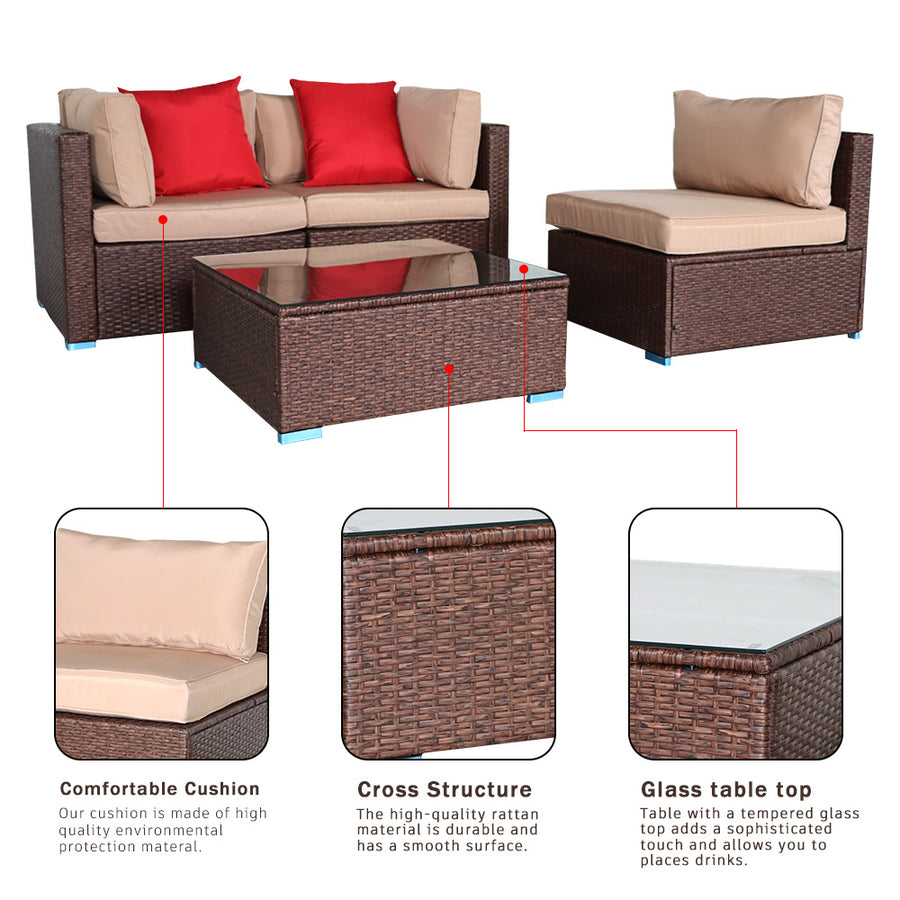 Patio Furniture Set Clearance, 4 Piece Patio Furniture Sets with Armless Sofa, Coffee Table, 2 Corner Sofas, 2 Pillows, All-Weather Patio Sectional Sofa Set with Cushions for Backyard Garden Pool, L