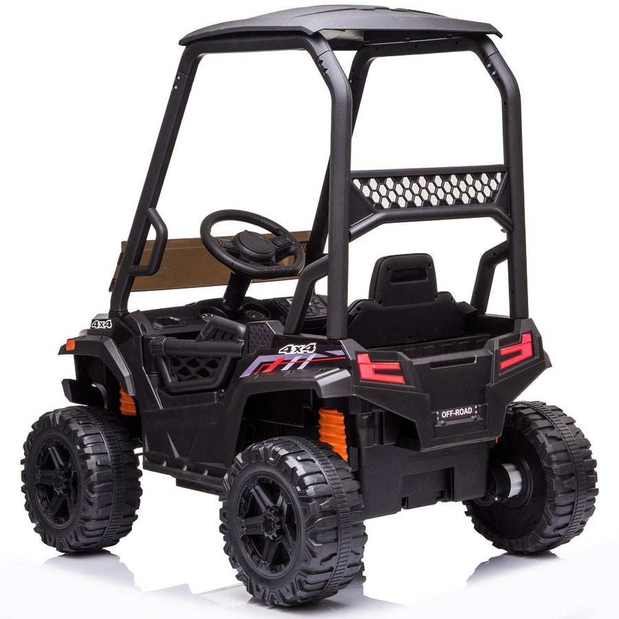 12V Ride on Toy with Remote Control, Kids Off-Road UTV Ride on Truck Car with High Roof, Black Electric Vehicles for Boys Girls, Suspension, 3 Speeds, LED Lights, MP3 Player, L