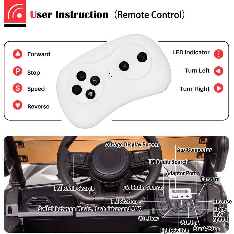 12V Ride on Toy with Remote Control, Kids Off-Road UTV Ride on Truck Car with High Roof, Black Electric Vehicles for Boys Girls, Suspension, 3 Speeds, LED Lights, MP3 Player, L
