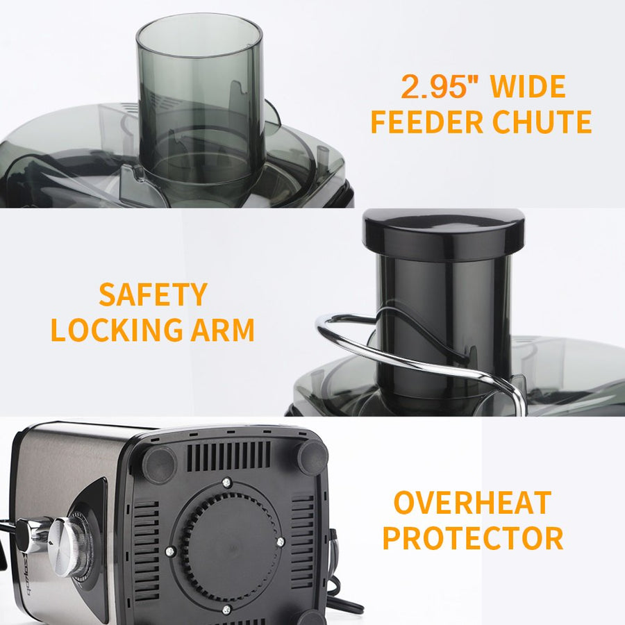 Vegetable Juicer Juice Extractor, SEGMART 600W Orange Juicer Cold Press Juicer Machine, 3 Speed Electric Juicer Wide Mouth, Fruit Juicer with Overheating Protection, Easy Clean, Stainless Steel, H1744