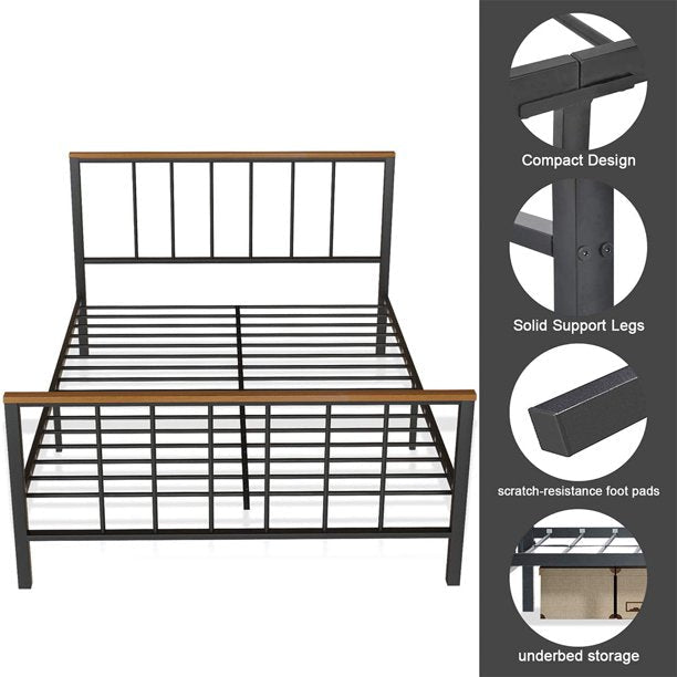 Metal Platform Bed Frame with Headboard, SEGMART Full Size Bed Frame for Girls Boys, Metal Bed Frame with Metal Slat Support, Platform Bed Frame with Solid Construction & Footboard, Black, L