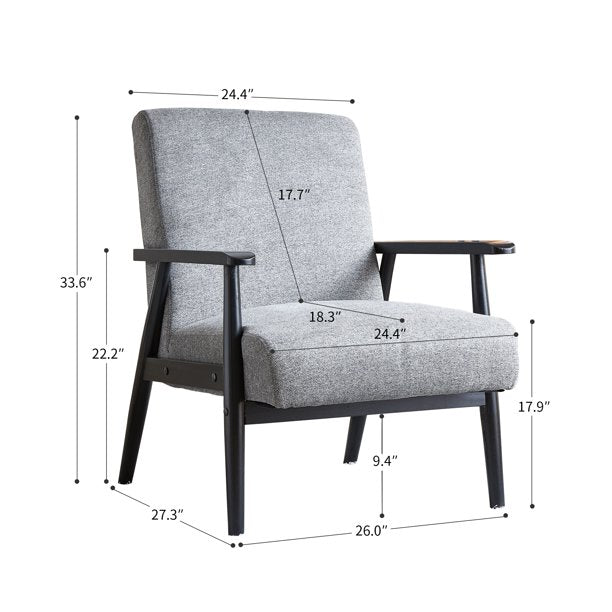 SEGMART Modern Tufted Accent Chair, Retro Modern Fabric Upholstered Wooden Lounge Chair, Grey, S13645