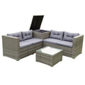 Rattan Wicker Patio Furniture, 4 Piece Outdoor Conversation Set with Storage Ottoman, All-Weather Grey Sectional Sofa Set with Cushions and Table for Backyard, Porch, Garden, Poolside, L4537