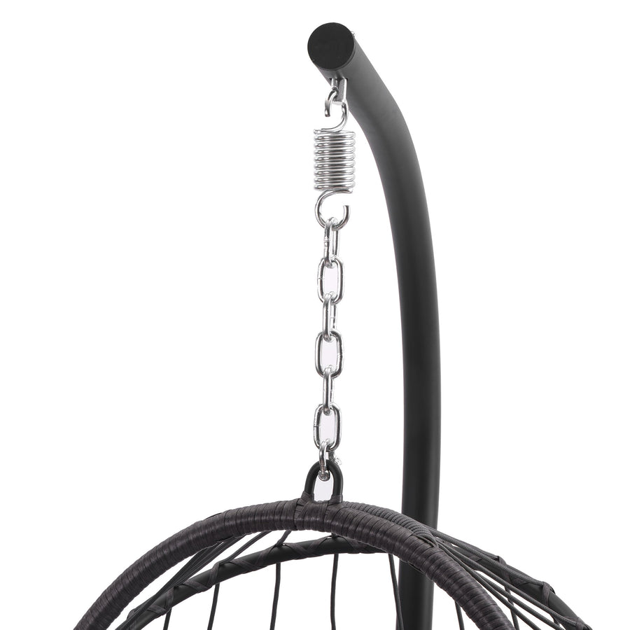 Clearance! Hanging Wicker Egg Chair, Outdoor Patio Hanging Chairs with Stand, UV Resistant Hammock Chair with Comfortable Gray Cushion, Durable Indoor Swing Egg Chair for Garden, Backyard, 350lbs, L