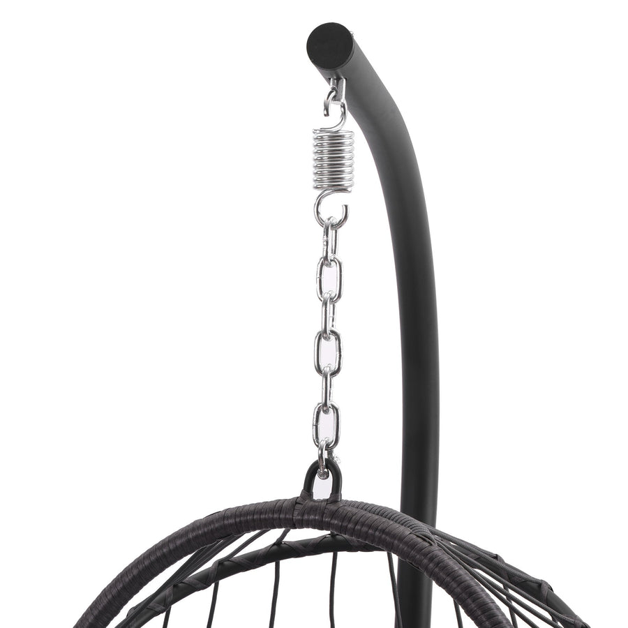 Wicker Hanging Egg Chair with Stand and Cushion, Outdoor Swing Egg-Shaped Chair w/Hanging Kits, Durable All-Weather UV Patio Rattan Lounge Chair for Bedroom, Patio, Deck, Yard, Garden, 350lbs, S422