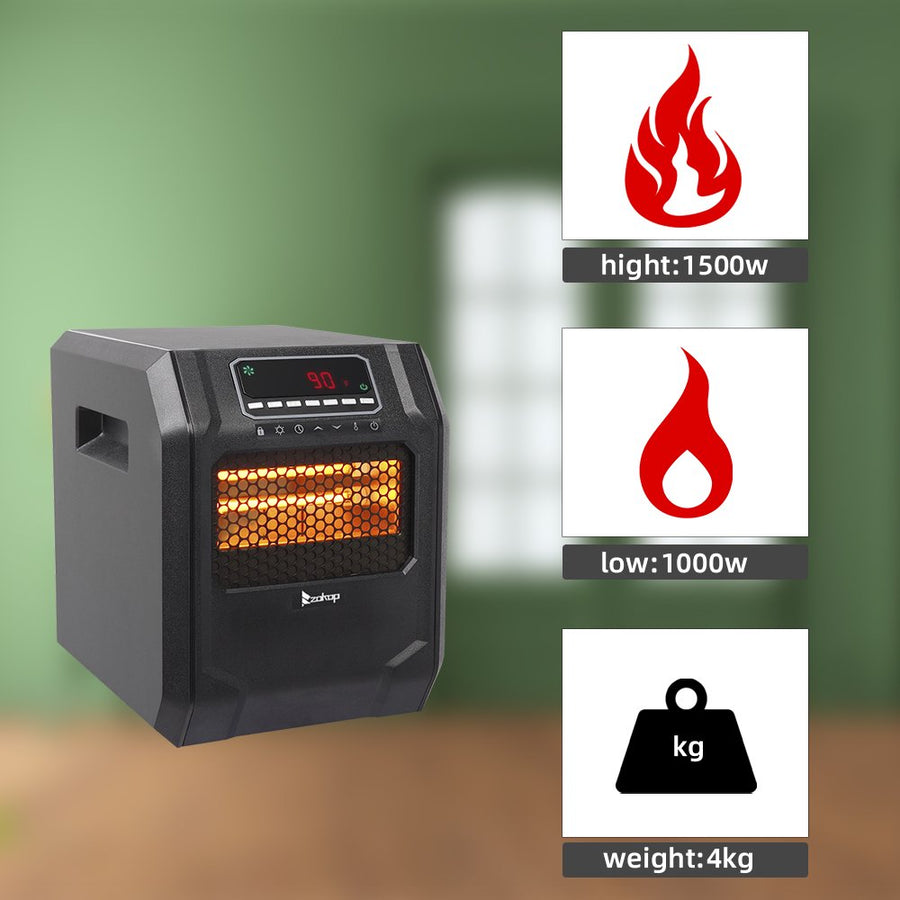 Space Heater with Timer, 1500/ 750W Portable Electric Infrared Heaters with Thermostat, Small Space Heater with Remote Control for Office, Overheat and Tip-Over Protection, 3 Heat Settings, L2741