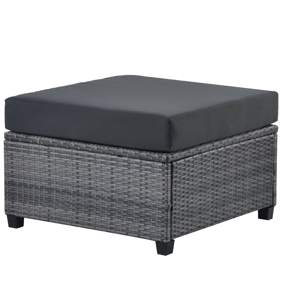 7 Piece Patio Sectional Sofa Set with 4 Rattan Wicker Chairs, 2 Ottoman, Coffee Table, All-Weather Outdoor Conversation Set with Gray Cushions for Backyard, Porch, Garden, Poolside, L5018