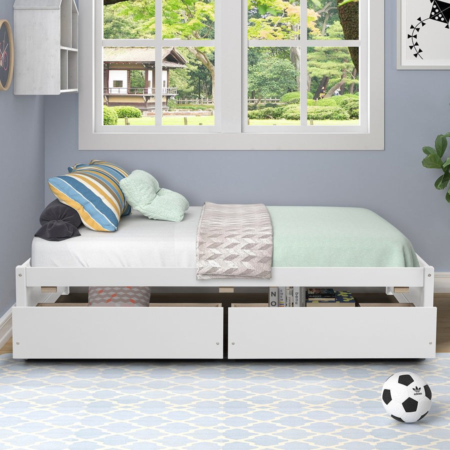 SEGMART Wooden Twin Size Bed Frame with Storage, L