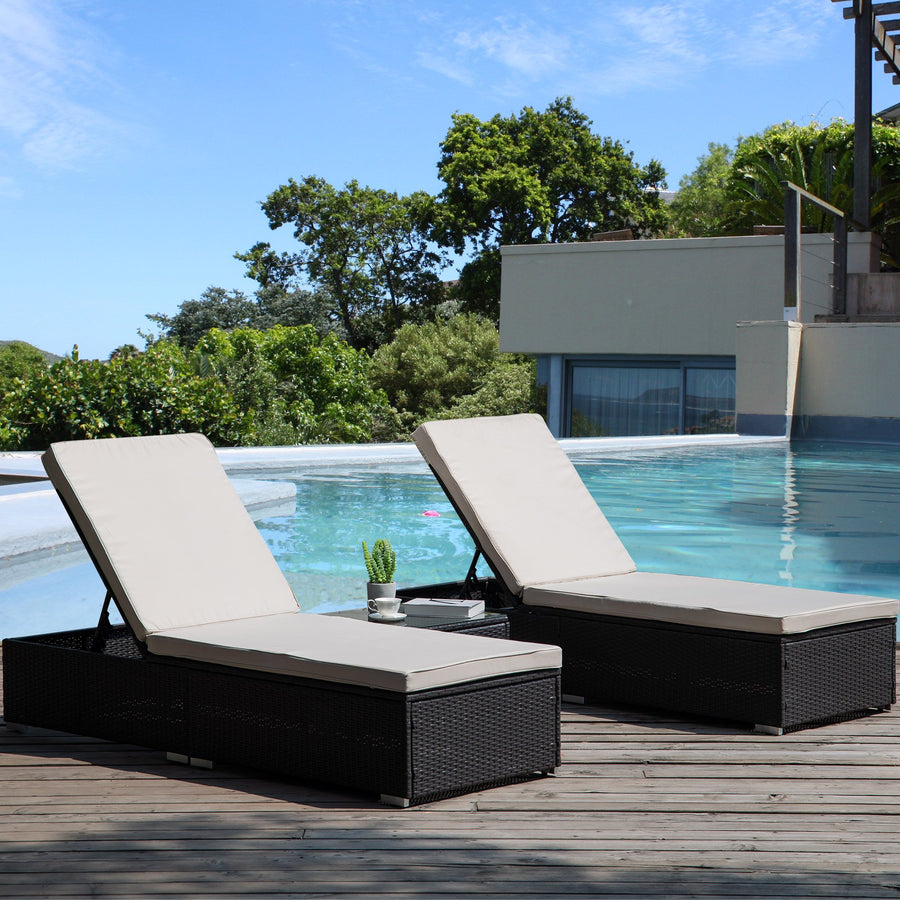 Segmart® Outdoor Lounge Chairs, 3Pcs Patio Chaise Lounge Chairs Furniture Set with Adjustable Back and Coffee Table, All-Weather Rattan Reclining Lounge Chair for Beach, Backyard, Porch, Garden, Pool, L4550
