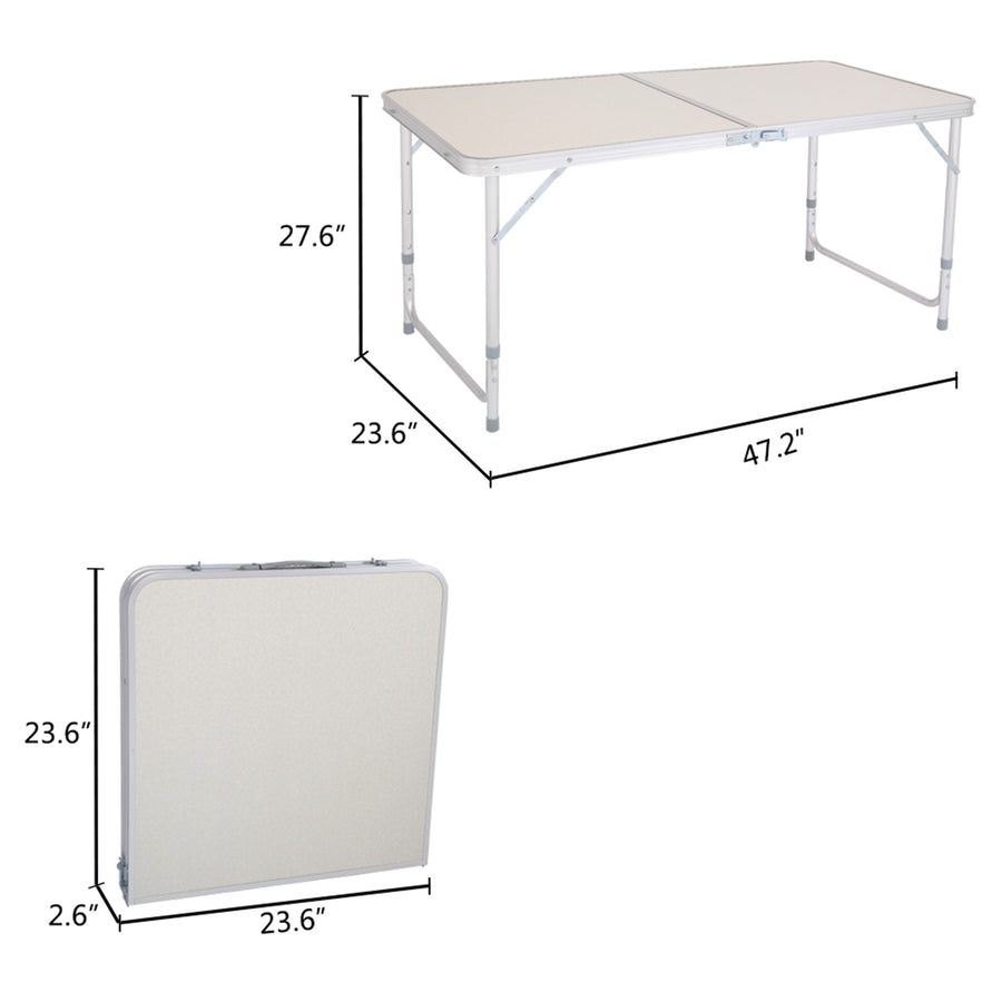 4FT Aluminum Alloy Folding Table, Indoor Outdoor Portable Foldable Plastic Dining Table, Lightweight Rectangular Table with Adjustable Height & Carrying Handle for Party Picnic Beach Camping, B280