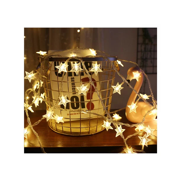 LED Star String Lights, 19.68FT 40LED String Lights Indoor/Outdoor Waterproof Decorative Light, Battery Operated Fairy String Lights for Bedroom, Garden, Christmas Tree, Wedding, Warm White, L