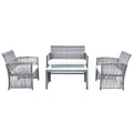 Outdoor Conversation Sets, 4 Piece Wicker Patio Set With Glass Dining Table, Loveseat & 2 Cushioned Chairs, Gray Patio Furniture Set with Coffee Table for Backyard, Porch, Garden, Poolside, L3110