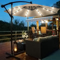 Offset Patio Umbrellas, 10FT Solar LED Outdoor Umbrella with 24 Led Lights, Hanging Cantilever Market Patio Umbrella with Crank, Cross Base, Backyard Offset Umbrella for Garden Pool, L6087