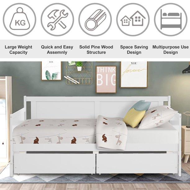 SEGMART Modern Daybed Bed with 2 Storage Drawers