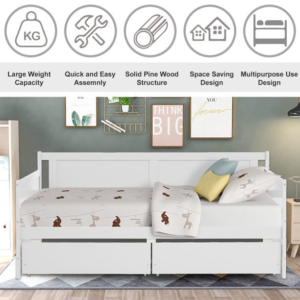 SEGMART Captain’s Bed, Modern Daybed Bed with 2 Storage Drawers, S15