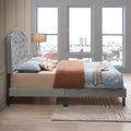Bed Frame, Queen Size Velvet Tufted Upholstered Platform Bed with Headboard, 600lbs Capacity Bed Frame Furniture with Wood Slat Support, Modern Mattress Foundation for Adult, Grey, SS785