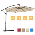 Outdoor Umbrella with Led Lights, 10FT Solar LED Offset Patio Umbrella, Hanging Cantilever Market Patio Umbrella with Crank, Cross Base, Backyard Offset Umbrella for Garden Pool, L