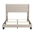 Upholstered Platform Queen Bed Frame, Beige Button Tufted Platform Queen Bed Frame with Headboard, Linen Fabric Bed Frame with Wood Slat Support, Box Spring Needed, Easy Assembly, 500lbs, Beige, SS31